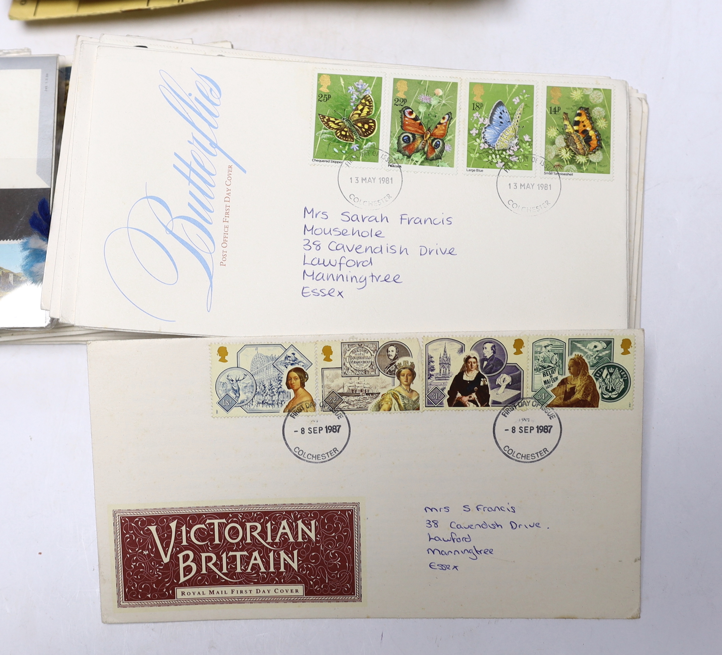 A collection of postage stamps and First Day covers